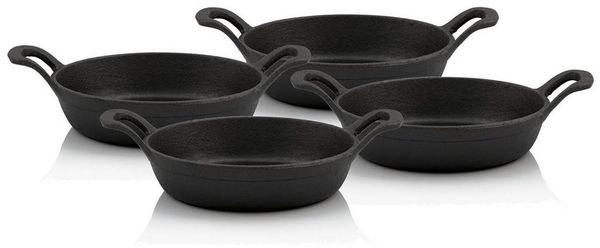 BBQ-Toro Servierpfanne Gusseisen Servierpfännchen Set, 4 Stück, Ø 20 cm, rund, Gusspfanne, Gusseisen