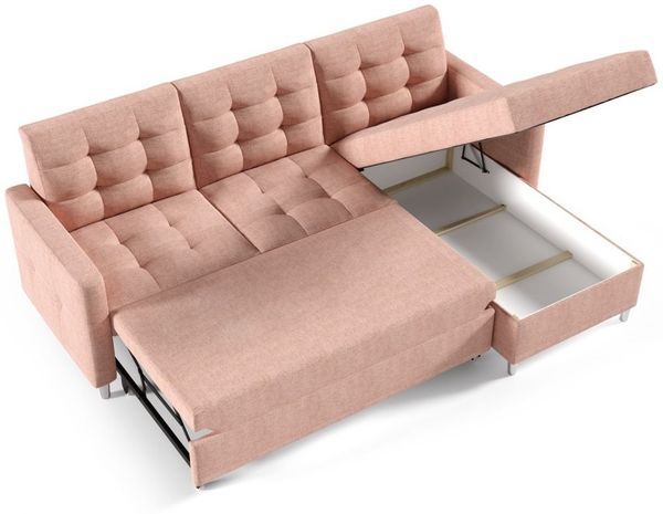 Ecksofa Sofa NURI Stoff Luis Blau mit Schlaffunktion Ottomane Rechts Bild 3