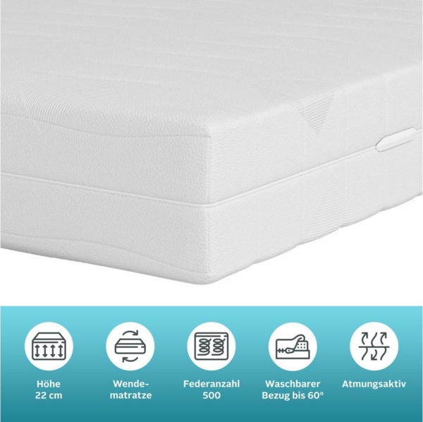 Taschenfederkernmatratze NEUHEIT: Lasse, 7 Zonen Matratze 90x200 cm, 140x200 cm & mehr, Älgdröm, 22 cm hoch, (1-tlg), Matratze H2, H3 & H4, atmungsaktiv, Hausstauballergiker geeignet Bild 2