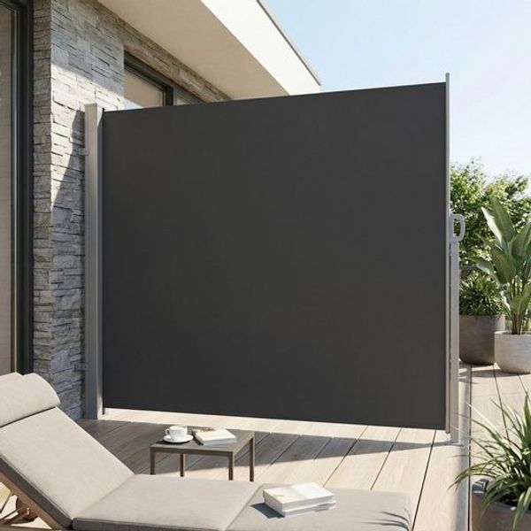 SONGMICS Seitenmarkise mit Stahl-Kasten, rostbeständig, ausziehbar, Anthrazit, 180x350 cm