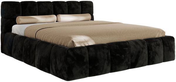 Doppelbett mit Gasdruckfeder, Polsterbett NIRA CLASSIC Holzlattenrost Bett mit Stauraum, gepolstertes Kopfteil Bettkasten - 160 x 200 cm - Schwarz Plüsch Bild 5