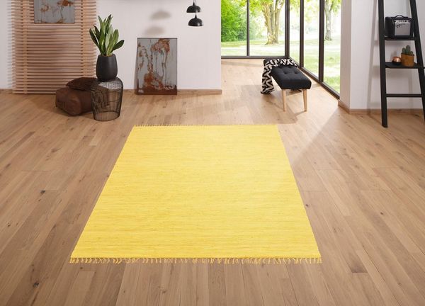 OTTO home Teppich Paul, rechteckig, Höhe: 5 mm, Wendeteppich, Uni, handgewebt, mit Fransen, reine Baumwolle, Läufer