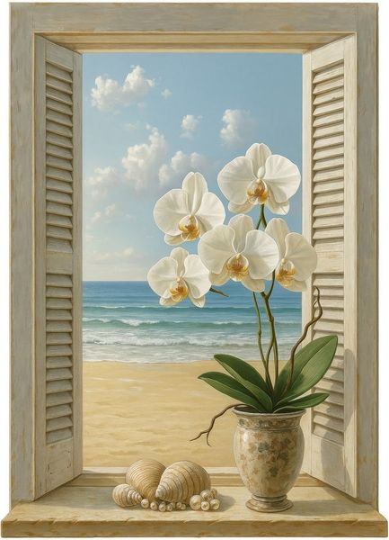 Tulup Wandtattoo Dekorativer 3D-Wandaufkleber Fenster, Blau 3D-Wandsticker, Fenster zum Meer, Landschaften