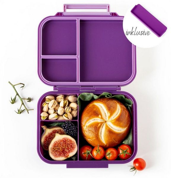LEKKABOX Lunchbox Mini Kinder Bentobox, 3 Fächer - Brotdose Vesperdose Brotbüchse, Für feuchte Lebensmittel auslaufsicher, inkl. extra Trenner