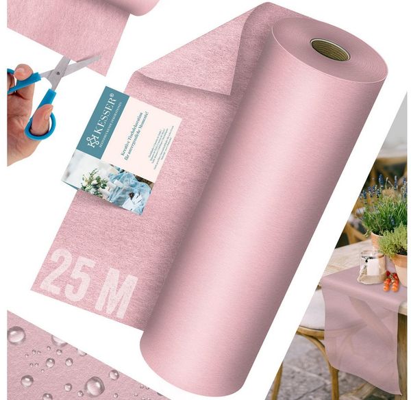 KESSER Tischläufer 25 m × 30 cm, wasserabweisend & abwaschbar, 30 g/m², anpassbare Vlies-Tischdekoration – für Feste aller Art geeignet