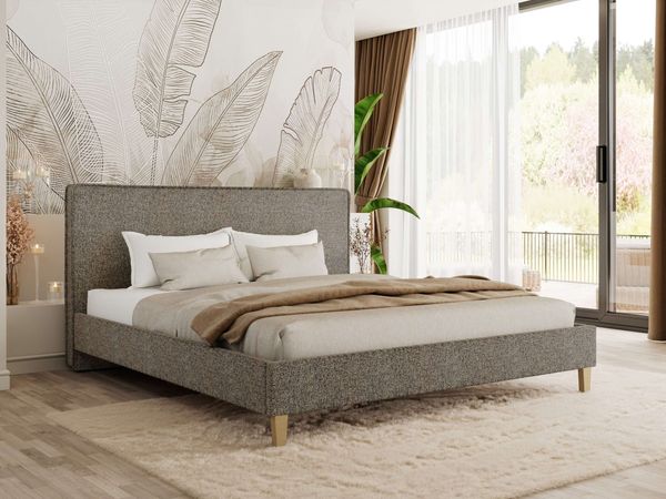 Design Polsterbett LUMARO CLASSIC 140 x 200 cm mit Lattenrost & 12cm hohen Füßen, Doppelbett mit Kopfteil, Konfigurierbar, Multipocket Matratze - Grau Strukture - ELORI LUX