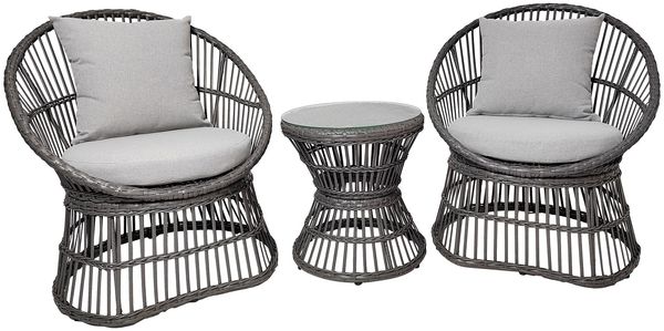 House Nordic Lounge Set, Rattan, grau, inkl. Kissen