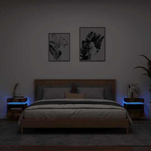 vidaXL Nachttische mit LED-Leuchten 2 Stk. Räuchereiche 40x39x48,5 cm 836793