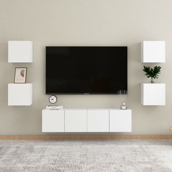 6-tlg. TV-Schrank-Set Weiß Spanplatte [3078660]