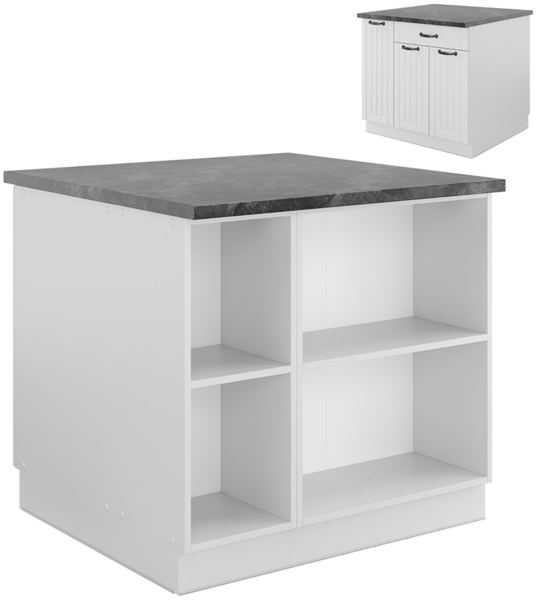 Kücheninsel Fame-Line Weiß Landhaus/Weiß 90 cm mit Schublade, ohne Arbeitsplatte Vicco