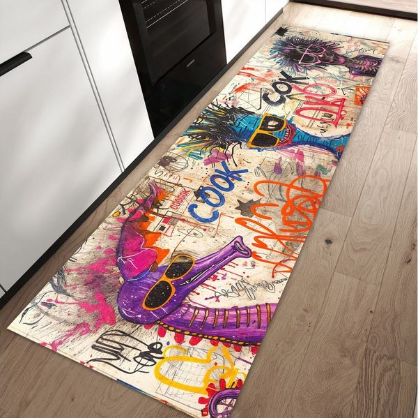 Primedeco Teppich Küchenteppich Graffiti Tiere PVC rutschfest abwaschbar Läufer, Rechteckig, Höhe: 3 mm, Pflegeleicht & Wasserabweisend