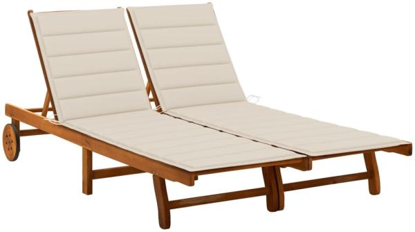 2-Personen-Sonnenliege mit Auflagen Akazie Massivholz Beige