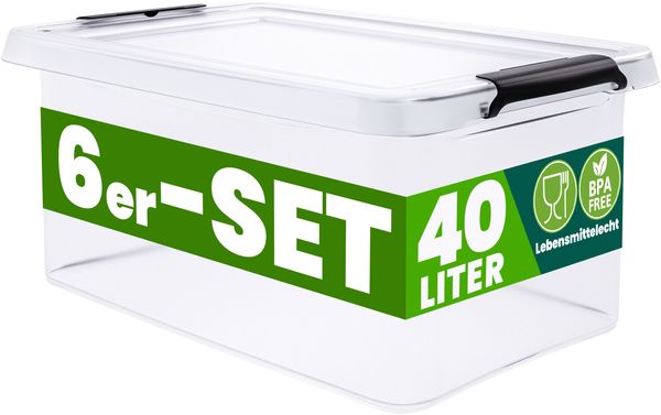 DEUBA® 6x Aufbewahrungsbox mit Deckel 40L