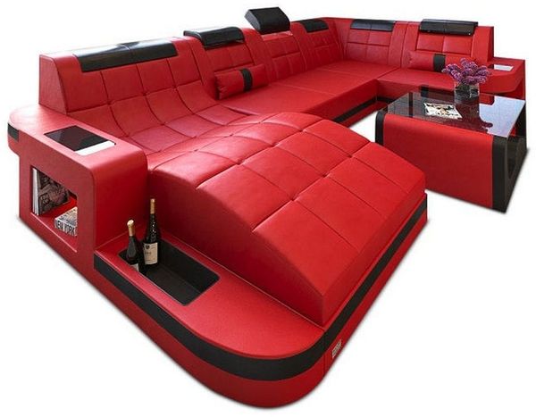 Designsofa Relax Wave aus Leder - Büffelleder - rot-schwarz - Links