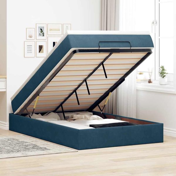 vidaXL Ottoman-Bett mit Matratze Dunkelblau 120x190 cm Samt 3311175