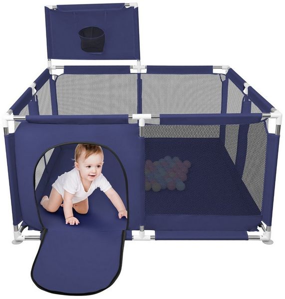 JEOBEST Laufstall Laufstall Baby 126x66cm Laufgitter baby Kinder laufgitter, Sicherer Spielbereich - mit Basketball-Netz und 50 Ozeanbälle