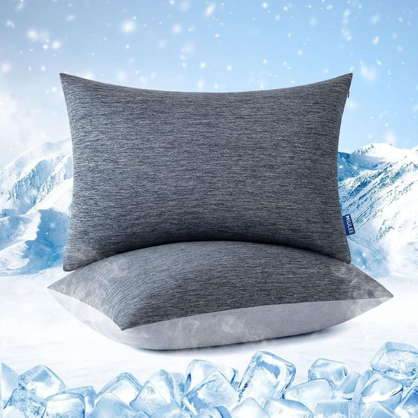 Kühlender Kissenbezug 2er Set Atmungsaktiv Doppeldesign 50x65 cm Blau