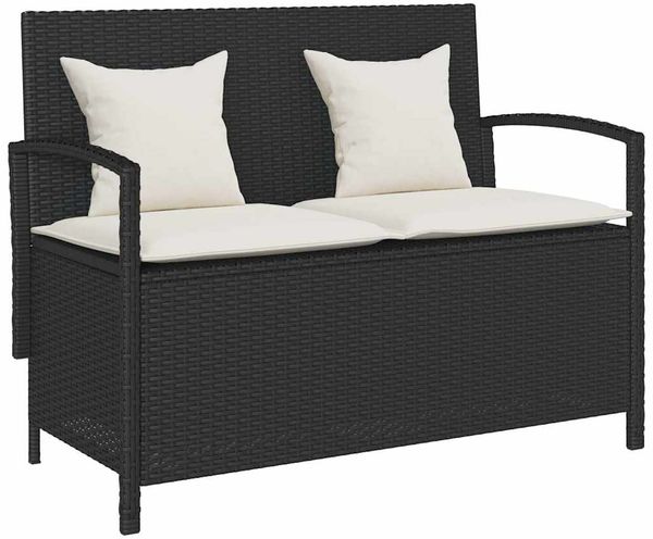 vidaXL Gartenbank mit Stauraum und Kissen Schwarz Poly Rattan 4104211