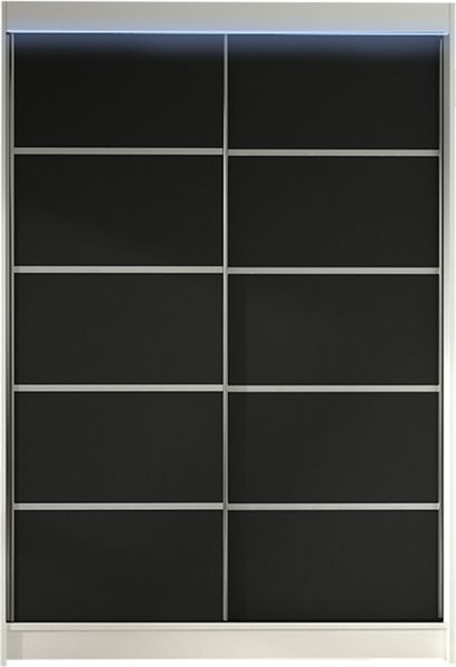 Kleiderschrank Lino IV, mit RGB LED Beleuchtung, Farbe: Weiß / Schwarz