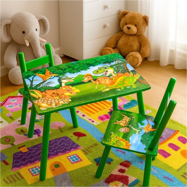HTI-Living Kindersitzgruppe Kindertisch mit Stühlen Kinder, (Set, 3-tlg, 1 Tisch, 2 Stühle), Kindertischgruppe Dino mit 2 Stühlen
