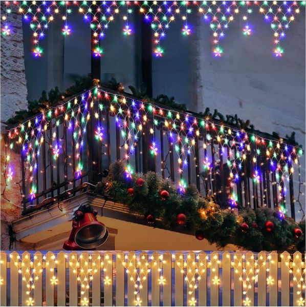 PRIISF LED-Lichternetz 4M LED-Lichtervorhang Stern Eisregen Lichterkette Weihnachtsdeko Xmas, Stern Lichterkettenvorhang Balkon Fenster Weihnachtsbeleuchtung 8 Modi