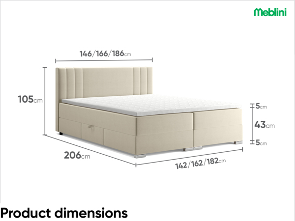 MEBLINI Boxspringbett ALBA 140x200 cm mit Bettkasten - H3B/Beige Samt Polsterbett - Doppelbett mit Topper & Bonellfederkern-Matratze Bild 7
