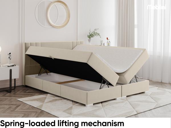 MEBLINI Boxspringbett ALBA 140x200 cm mit Bettkasten - H3B/Beige Samt Polsterbett - Doppelbett mit Topper & Bonellfederkern-Matratze Bild 4