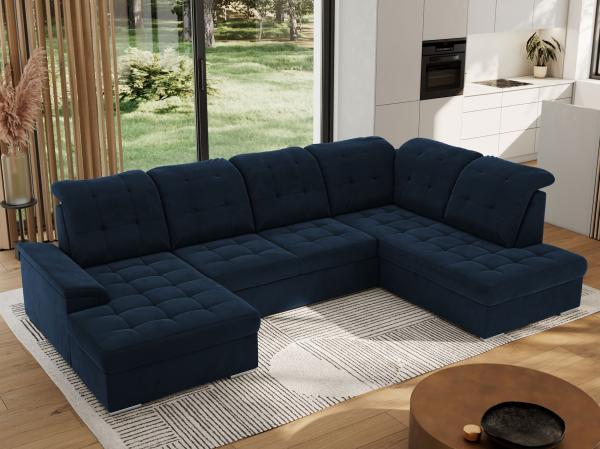 Ecksofa, Wohnzimmer U Couch, Polstersofa mit Bettkasten - MADRITO U - Dunkelblau Velorus - Rechts