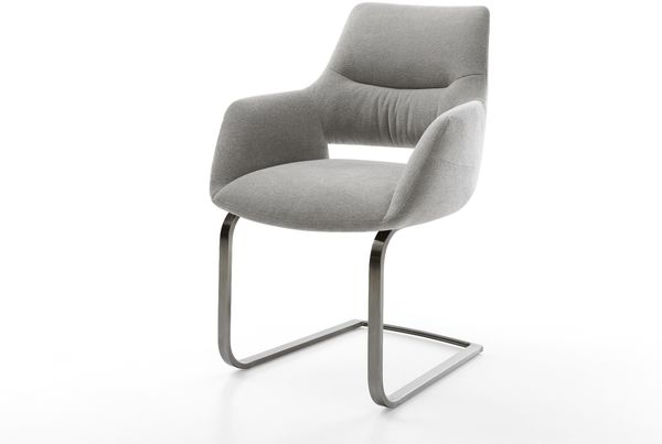 Freischwinger Yago-Flex mit Armlehnen Strukturstoff Soft Grau Freischwinger flach Graphit Taschenfederkern