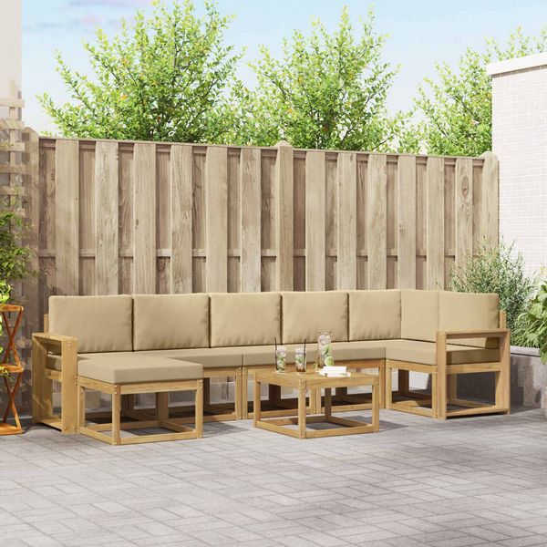 vidaXL Outdoor-Sofagarnitur mit Kissen 8 pcs Weiß und Beige Polyester 3387987