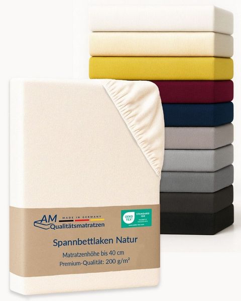 AM Qualitätsmatratzen Spannbettlaken Baumwolle in creme, Bettlaken für Boxspringbetten, Made in Germany, Baumwolle, Gummizug: rundum, (1 Stück), 90x200x40