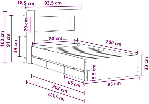 vidaXL Bettgestell mit Stauraum Grau Sonoma 80 x 200 cm Holzwerkstoff 3433999 Bild 10