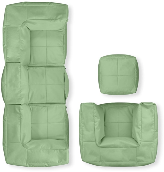 Lumaland Sitzsack-Lounge Modular Garnitur | 5-Teiliges Set | Indoor & Outdoor Sitz-Garnitur | Erweiterbar & Waschbare Sitzmöbel für Innenräume & Garten | Wasserfeste Chill-Out Lounge [Pastellgrün]