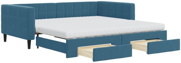 vidaXL Tagesbett Ausziehbar mit Schubladen Blau 100x200 cm Samt 3196769