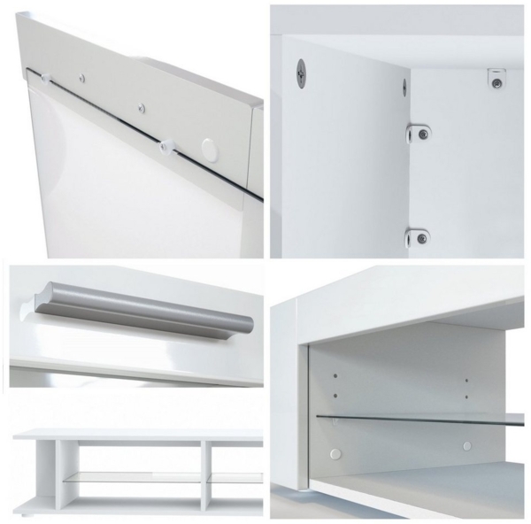 Vladon Wohnwand Movie, Anbauwand bestehend aus 1 TV-Board, 2 Vitrinen und 1 Regal, Weiß matt/Weiß matt/Bordeaux Hochglanz (Gesamt: 300 x 190 x 39 cm) Bild 3