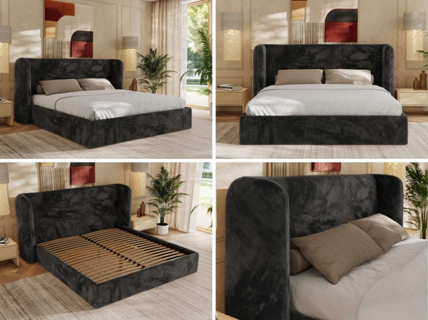 Polsterbett Bett mit Holzlattenrost Schlafzimmer Bett Doppelbett gepolstertes Kopfteil Foam Matratze - EMORA CLASSIC - 140x200 cm - Dunkelgrau Plüsch - MIRO LUX Bild 2