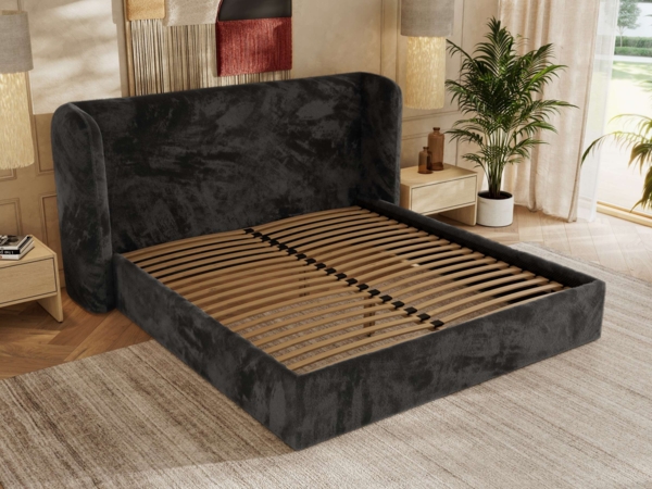 Polsterbett Bett mit Holzlattenrost Schlafzimmer Bett Doppelbett gepolstertes Kopfteil Foam Matratze - EMORA CLASSIC - 140x200 cm - Dunkelgrau Plüsch - MIRO LUX Bild 3