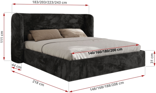 Polsterbett Bett mit Holzlattenrost Schlafzimmer Bett Doppelbett gepolstertes Kopfteil Foam Matratze - EMORA CLASSIC - 140x200 cm - Dunkelgrau Plüsch - MIRO LUX Bild 4