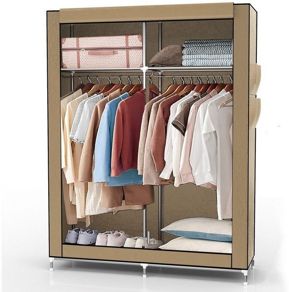 INTIRILIFE Faltschrank mit Kleiderstange, Fächern und Seitentasche, crème beige, 108 x 170 x 45 cm