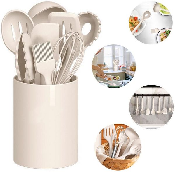 OKWISH Kochbesteck-Set 12er Küchenhelfer Set Kochgeschirr Küchenutensilien (Gesund Silikon Kochset Antihaft Hitzebeständig mit Utensilienhalter, 12-tlg, Silikonspatel, Utensilien-Set, Kochutensilien, Silikon, einteilig), Kochzubehör für kochen und back...