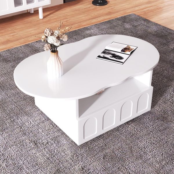 FurnitureR Elegantes Weißes Bistrotisch, Wellenförmiges Design, Praktisches Stauraum, Robust MDF Struktur, Vielseitiger Einsatz für Zuhause oder Büro