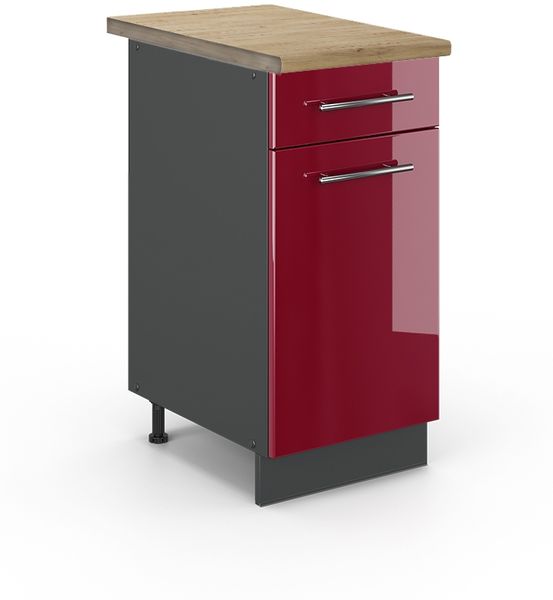 Küchenunterschrank Fame-Line Bordeaux Hochglanz 40 cm , AP Eiche Vicco