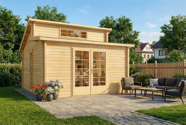 Alpholz Gartenhaus Lausitz Gartenhaus aus Holz Holzhaus mit 40 mm Wandstärke Blockbohlenhaus mit Montagematerial