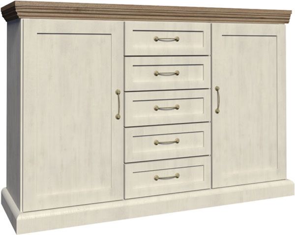 Kommode ""Royal"" Sideboard 127cm Pinie skandinavisch weiß Wildeiche Landhaus-Stil