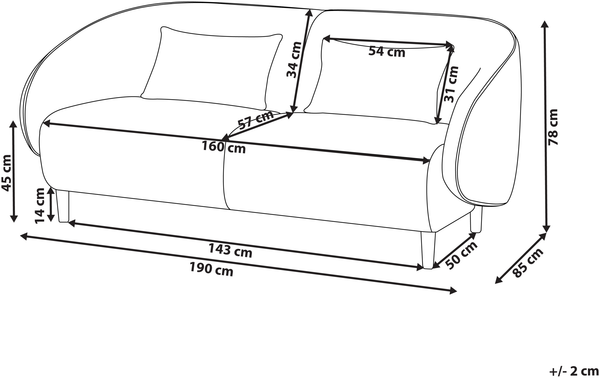 Beliani 'UMEA' Sofa, Stoff hellbeige, 190 x 85 x 78 cm Bild 3