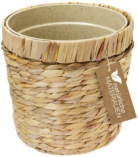 HMF Wasserhyazinthentopf Innovativer Blumentopf geflochten aus Wasserhyazinthe (1 St), mit Pflanztopf aus nachhaltigen Rohstoffen, Rund, ø 25 cm