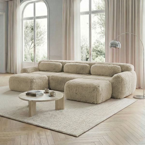 Modulares Sofa aus Plüsch mit rutschfester Basis, beige