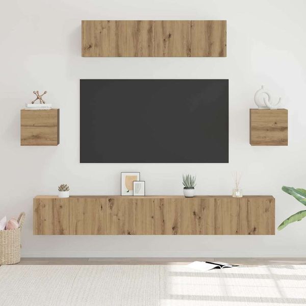 vidaXL TV-Schrankset Wandmontiert 7 pcs Artisan-Eiche Holzwerkstoff 3393410