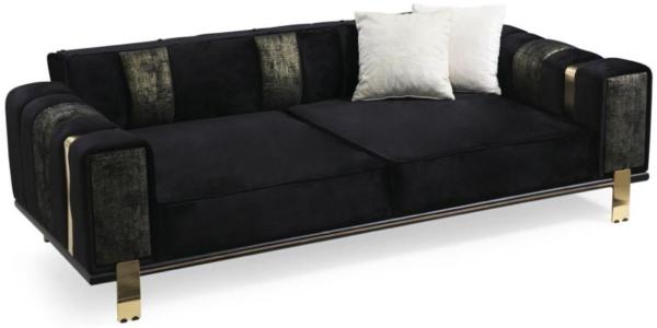 Casa Padrino Luxus Wohnzimmer Sofa mit verstellbarer Rückenlehne Schwarz / Gold 223 x 93 x H. 76 cm