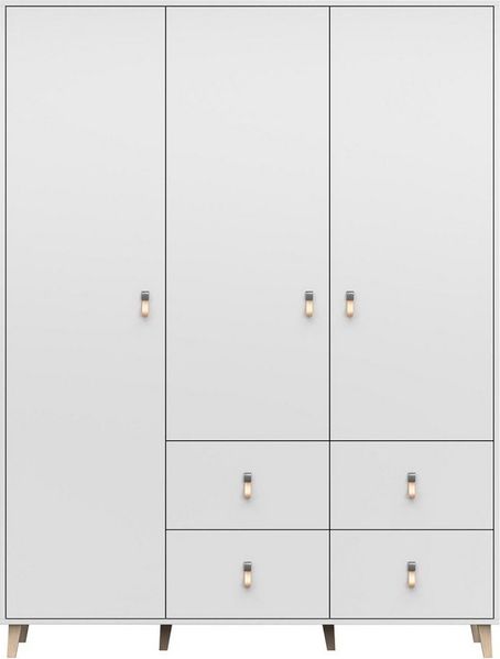 MOEBLO Drehtürenschrank FAGO 19 4S3D (Griffe aus Leder, weiß, Kleiderchrank Schrank Kinderschrank mit Schubladen) (B x H x T): 150x201,5x55 cm